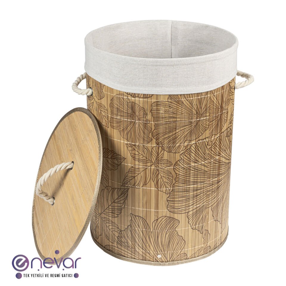 Renksiz Desenli Bambu Çamaşır Sepeti