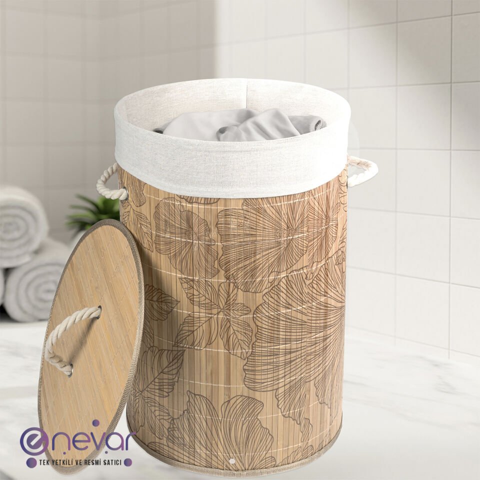 Renksiz Desenli Bambu Çamaşır Sepeti