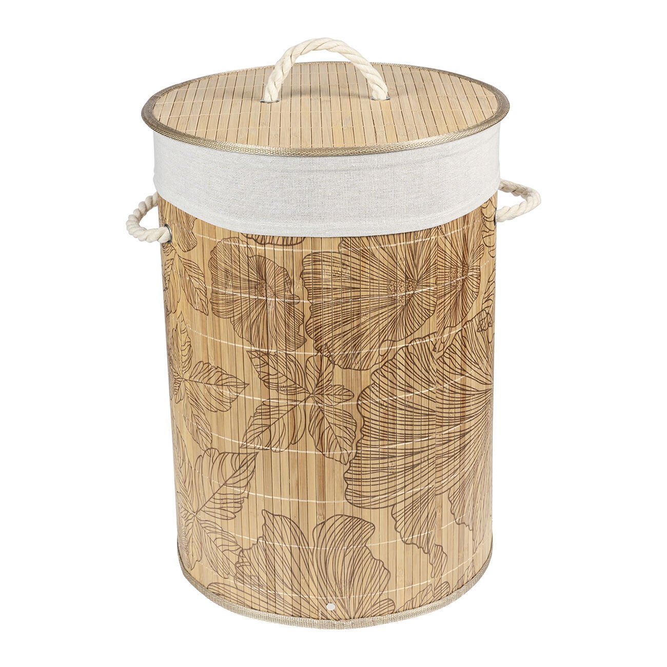 Renksiz Desenli Bambu Çamaşır Sepeti