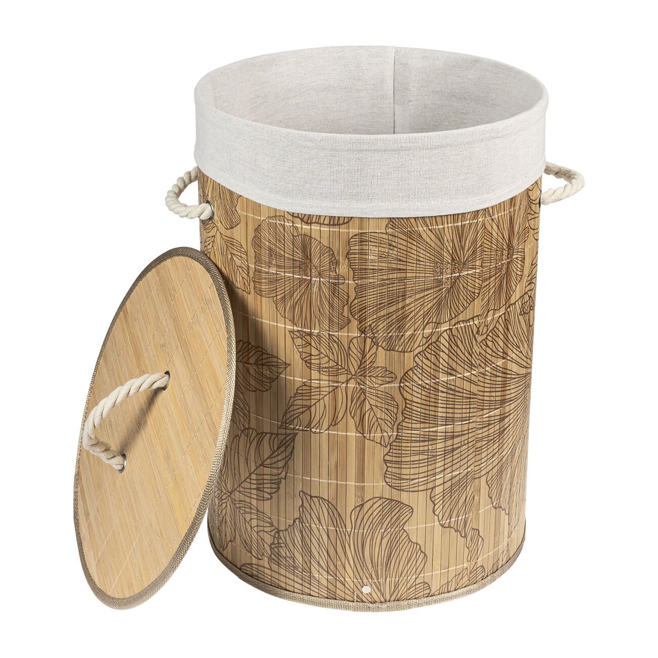 Renksiz Desenli Bambu Çamaşır Sepeti