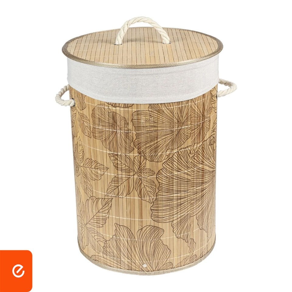 Renksiz Desenli Bambu Çamaşır Sepeti