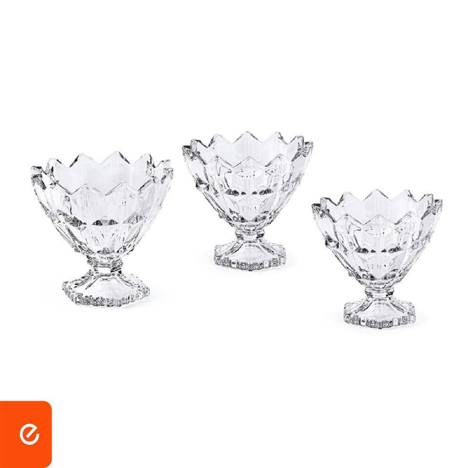 3'lü Ayaklı Cam Dondurma Ve Tatlı Kasesi Seti