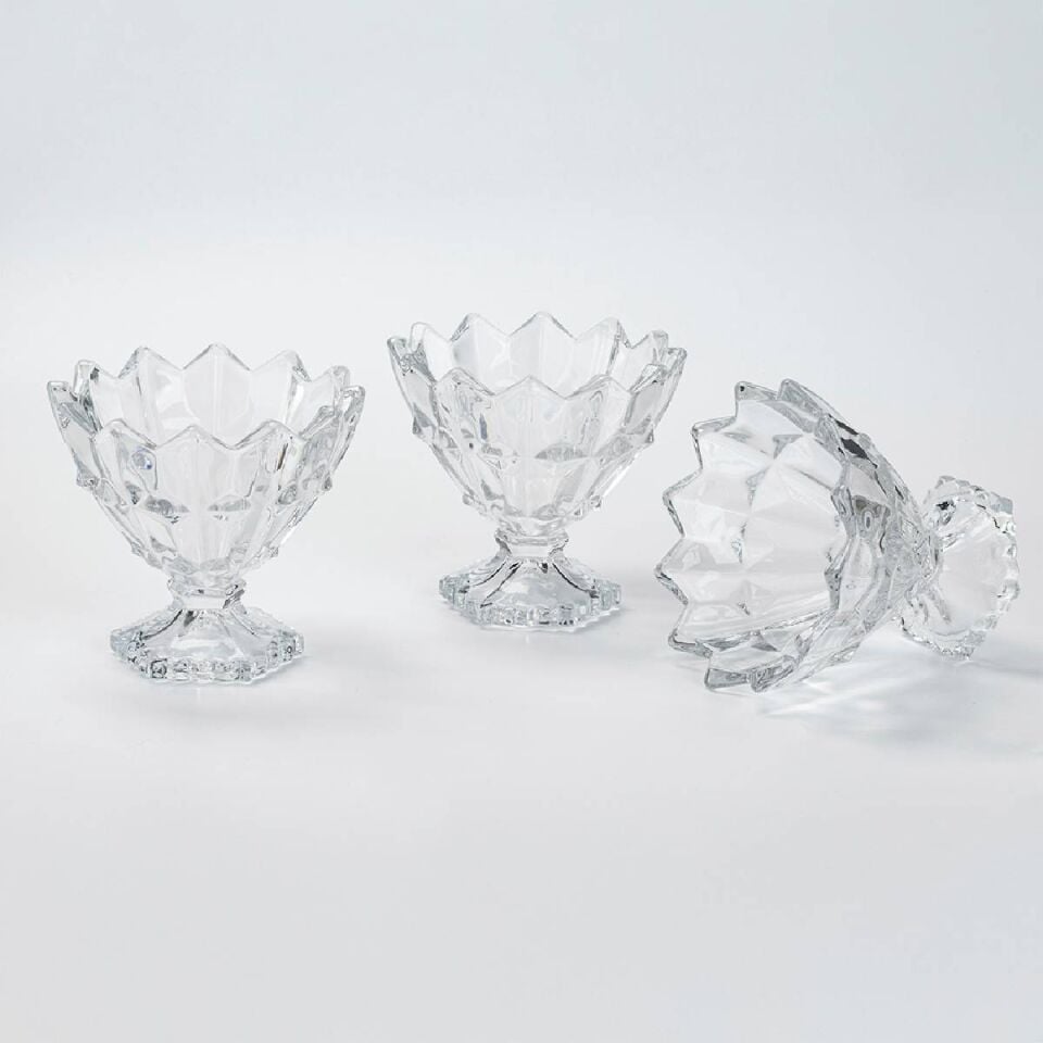 3'lü Ayaklı Cam Dondurma Ve Tatlı Kasesi Seti