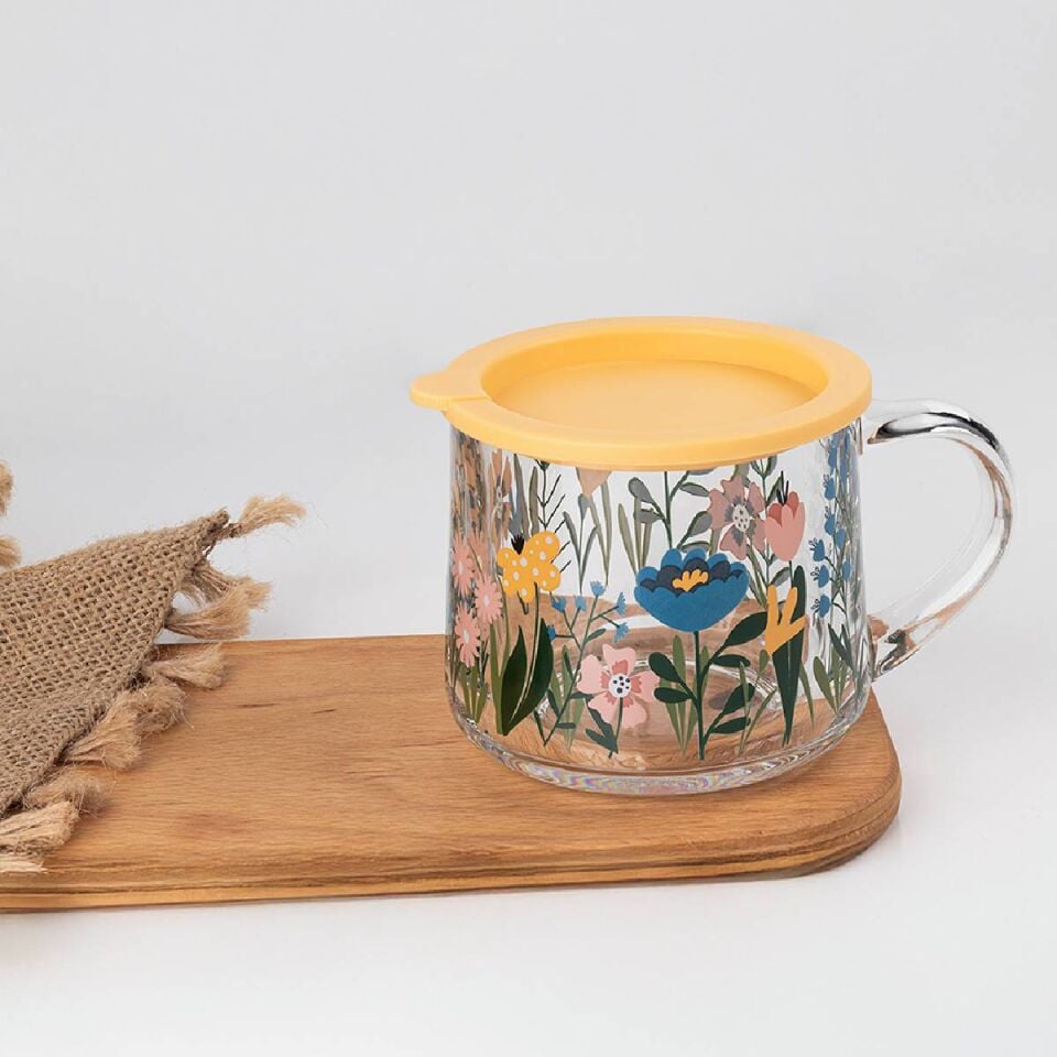 Kapaklı Desenli Cam Kupa