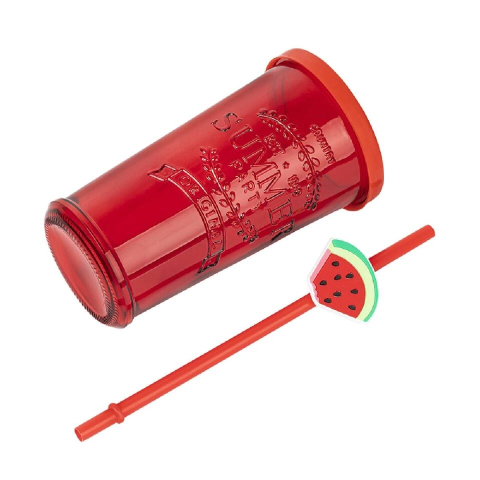 Karpuz Figürlü Pipetli Cam Bardak