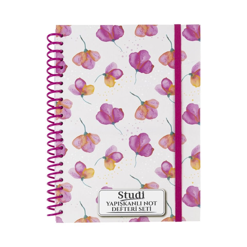 Çiçek Desenli Yapışkanlı Not Defteri Seti