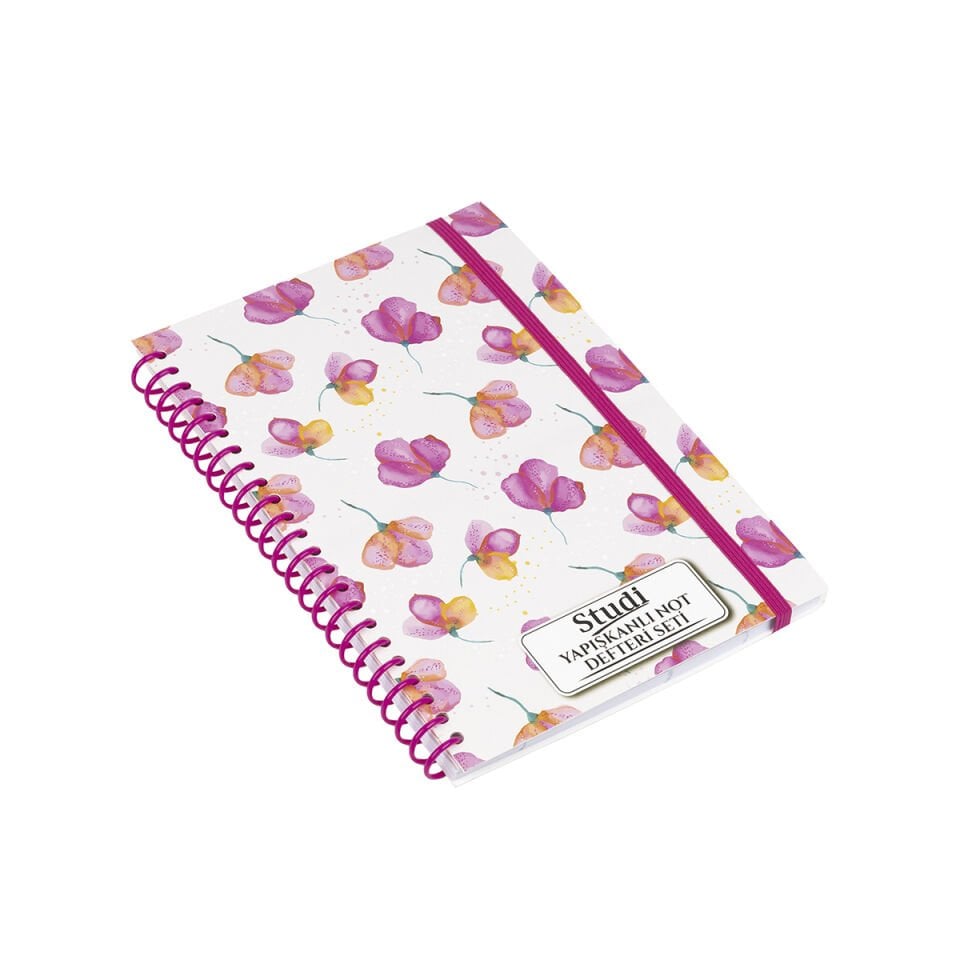 Çiçek Desenli Yapışkanlı Not Defteri Seti