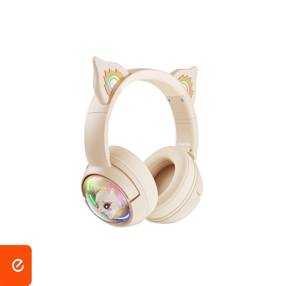 Profesyonel Kablosuz Oyuncu Kulaklığı B5 - Kedi Kulaklı Bej