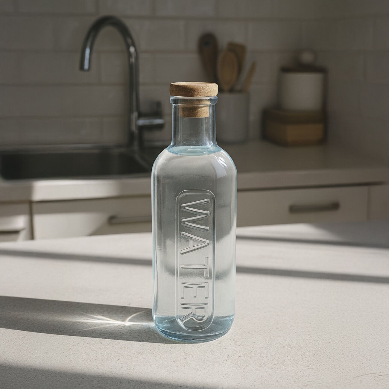 Mantar Kapaklı Renkli Cam Su Şişesi - 1000 ML