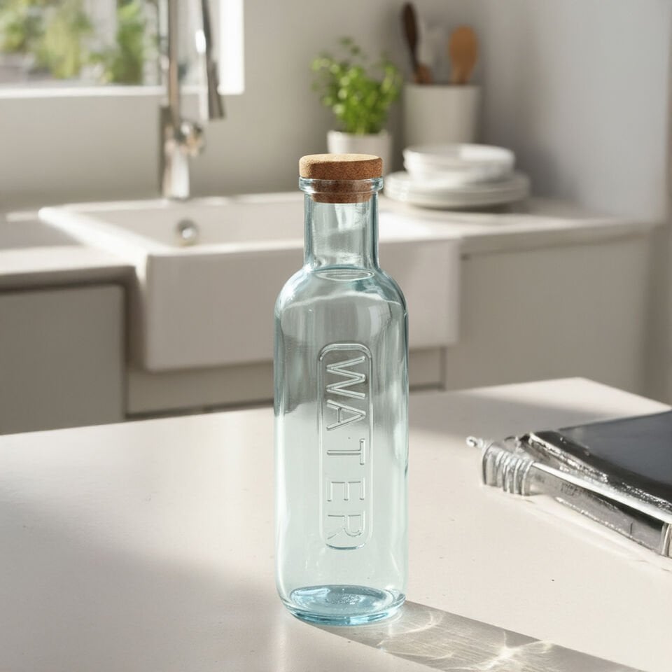 Mantar Kapaklı Renkli Cam Su Şişesi - 1000 ML