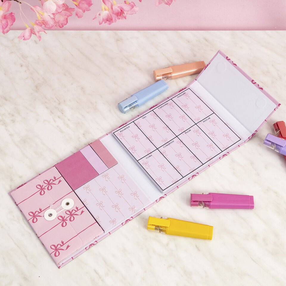 Manyetik Kapaklı Notluk Seti - Kurdele Desen