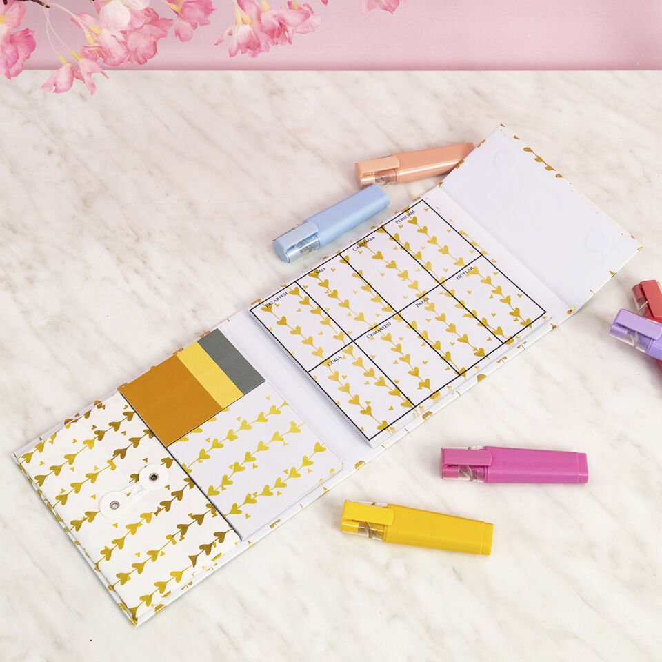 Manyetik Kapaklı Notluk Seti - Kalp Desen