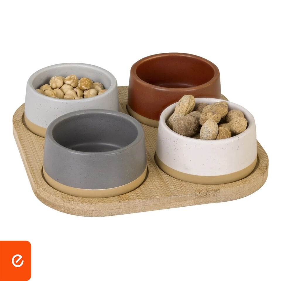 Bambu Tabaklı Seramik Çerezlik 4’lü Set