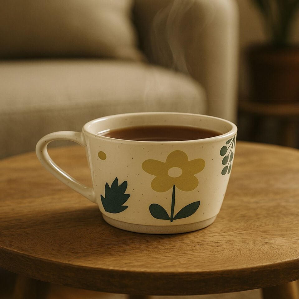 Çiçek Motifli Seramik Kupa - 210 ML