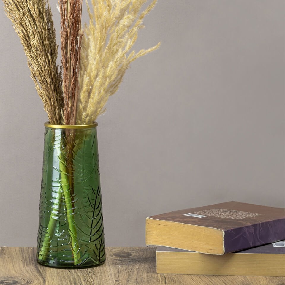 Yaprak Gravürlü Cam Vazo
