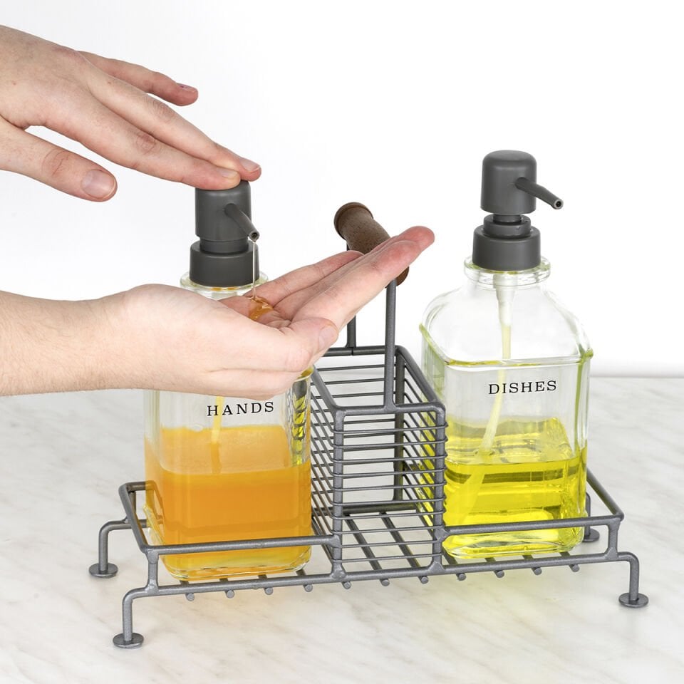Ahşap Kulplu Stantlı 2'li Sıvı Sabunluk - 500 ML