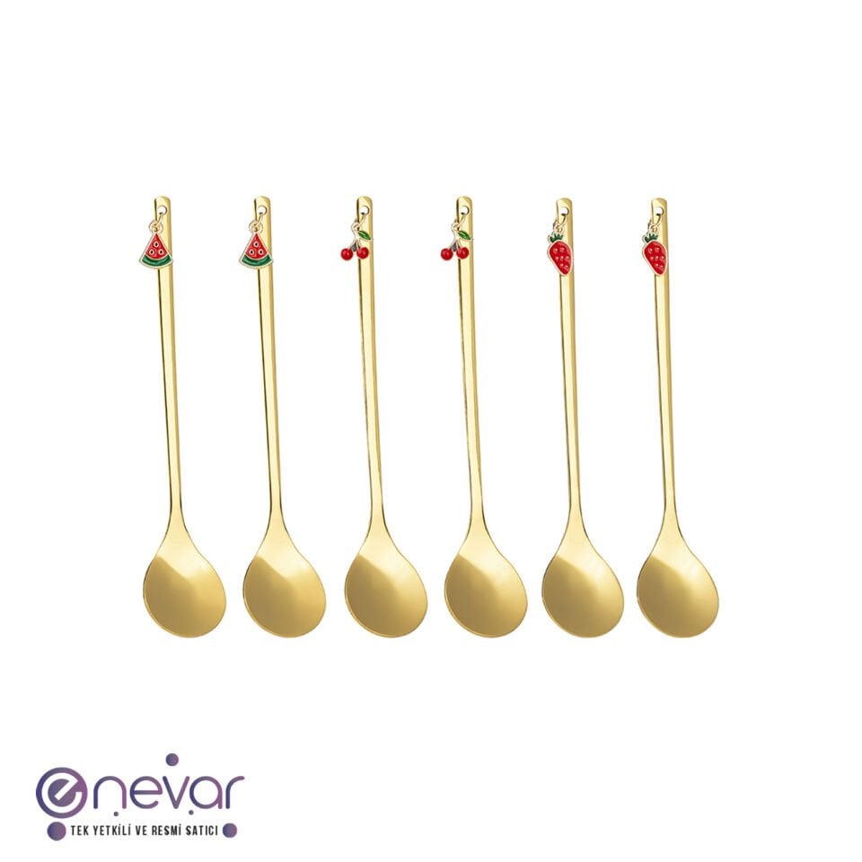 Sevimli Şık 6'lı Gold Paslanmaz Çelik Tatlı Kaşığı Seti – 15 Cm