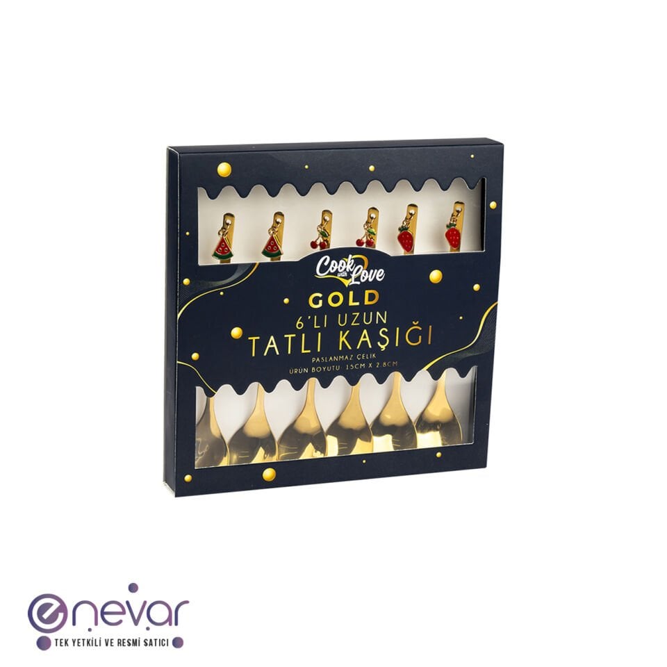 Sevimli Şık 6'lı Gold Paslanmaz Çelik Tatlı Kaşığı Seti – 15 Cm